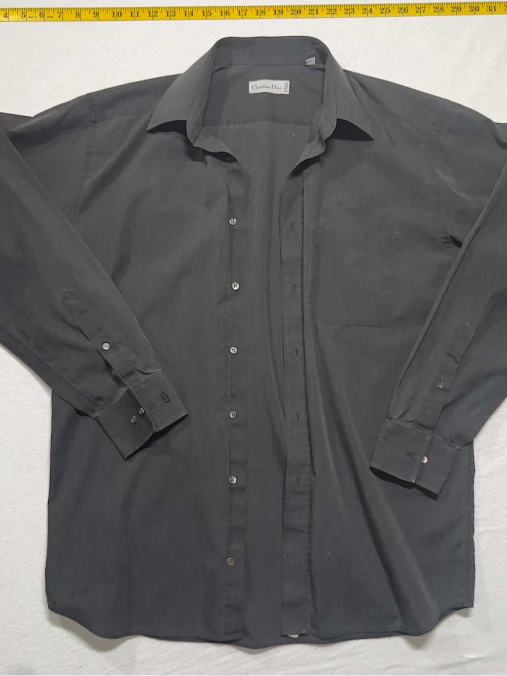 Vintage Christian Dior Men's Black Button-Up Dress Shirt